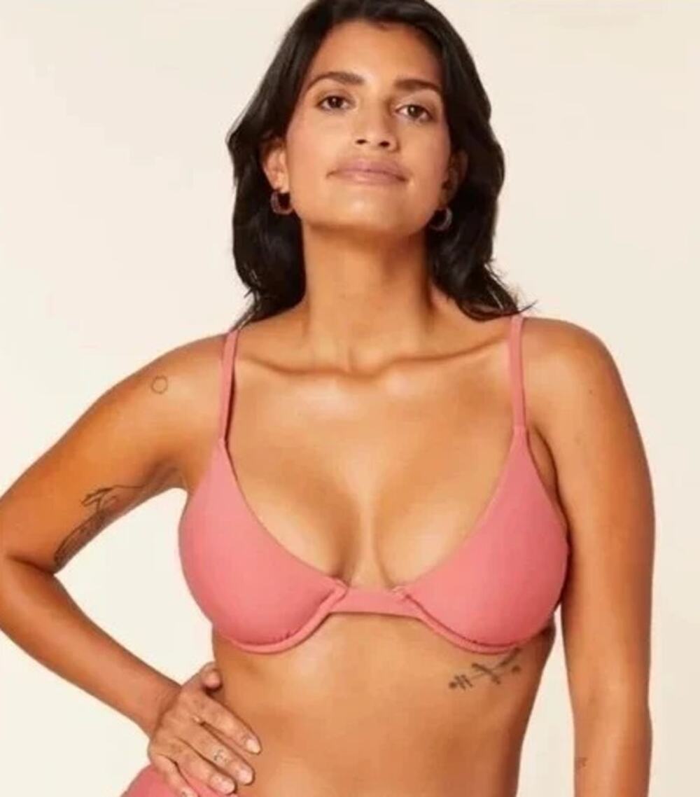 ANDIE SWIM Sicily Bikini Top Small Punch Pink Underwired Stretch Swim NWT